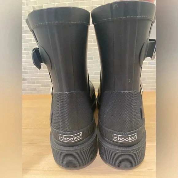 Chooka Quality Waterproof Black Pullon Damascus Moto Mid Rain Boot Womens 10 NEW - Picture 11 of 11